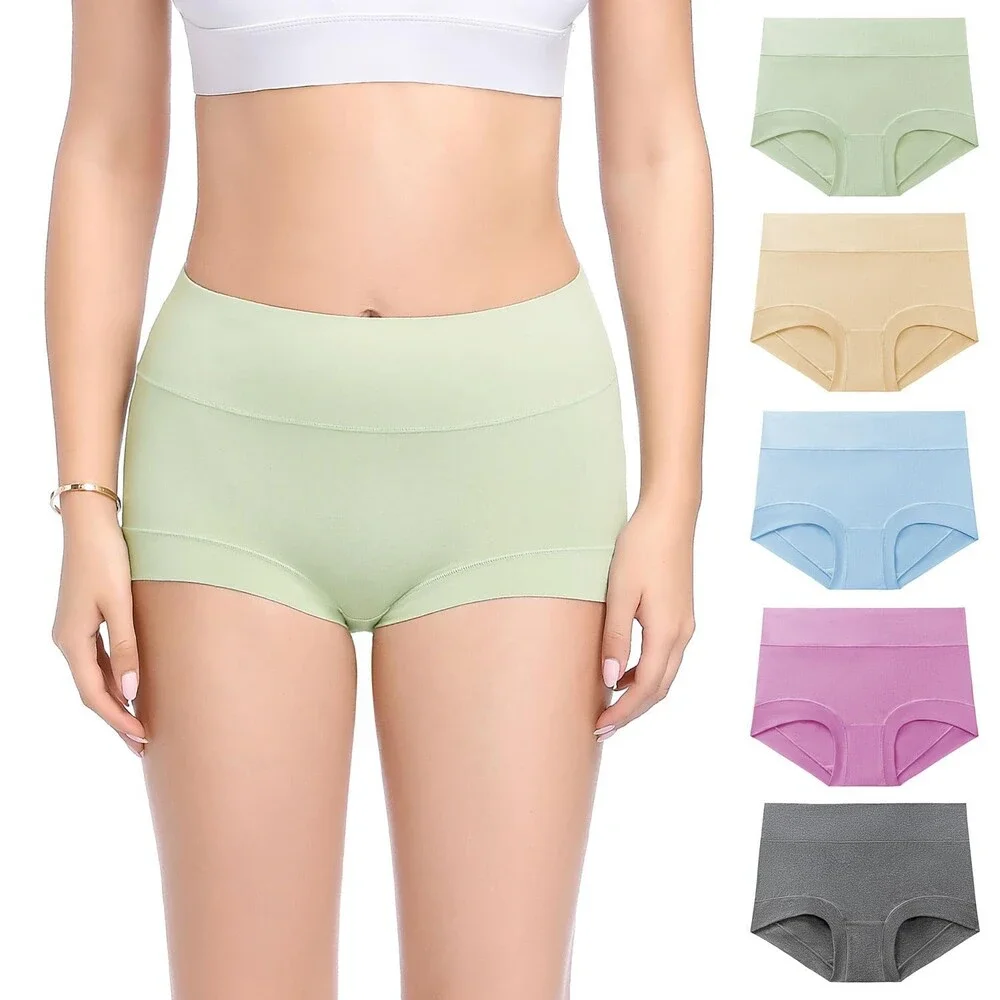 Molasus Women's Multicolor Cotton Boy Shorts Panties Ladies High Waisted Full S